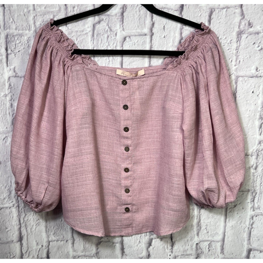 Anthropologie Hutch Women's Small Azalea Puff Sleeve off the Shoulder Blouse